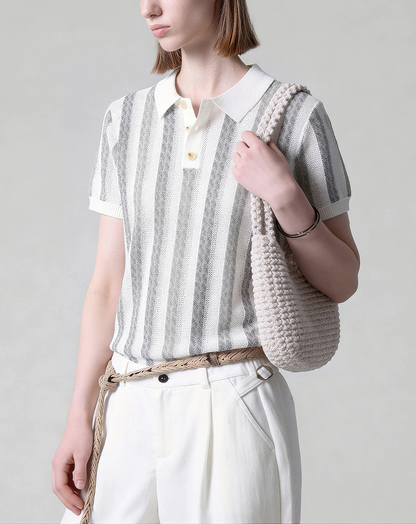 ♂♀Striped Knit Polo Shirt