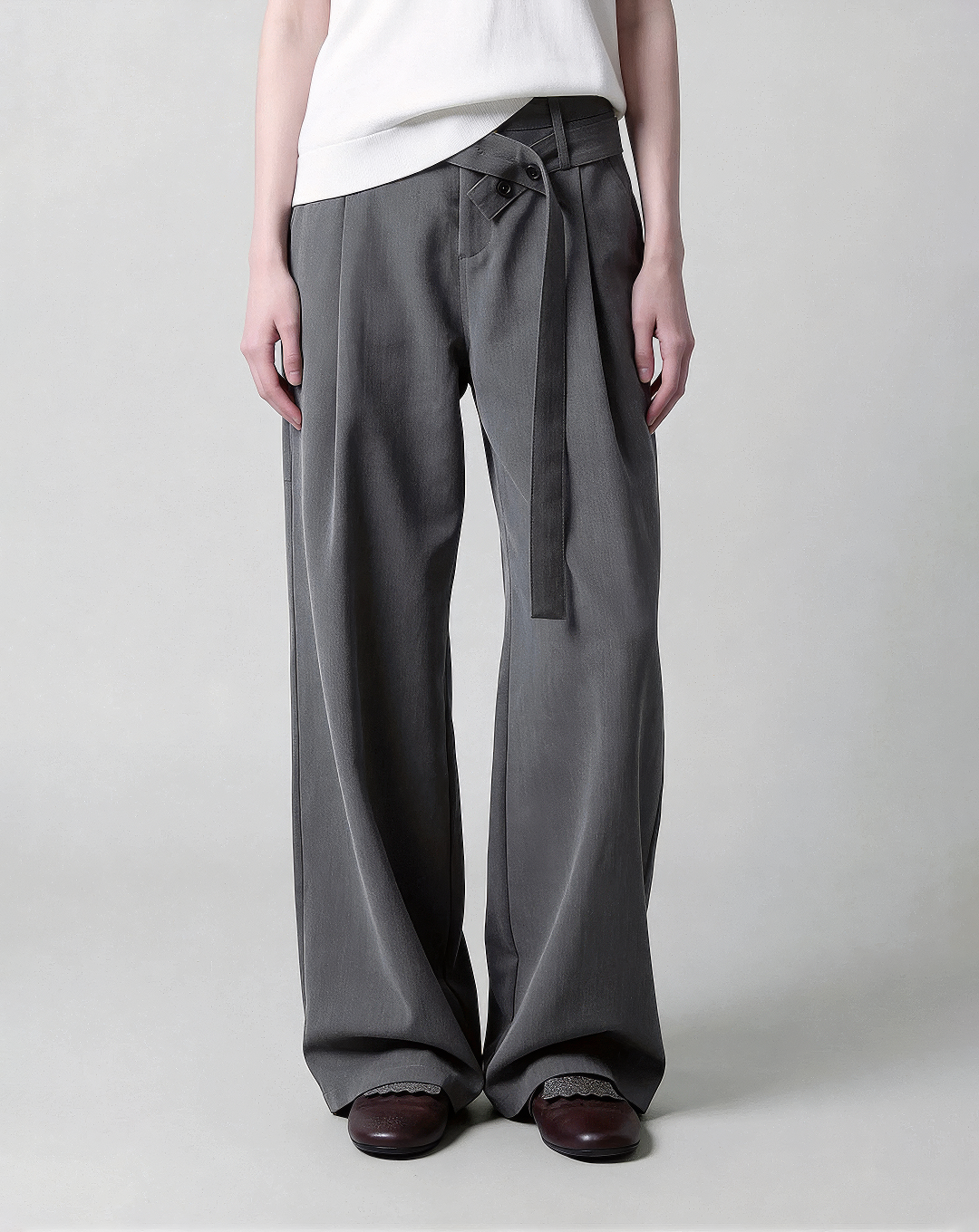 ♂♀Button Belted Wide Pants