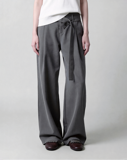 ♂♀Button Belted Wide Pants