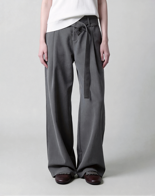 ♂♀Button Belted Wide Pants