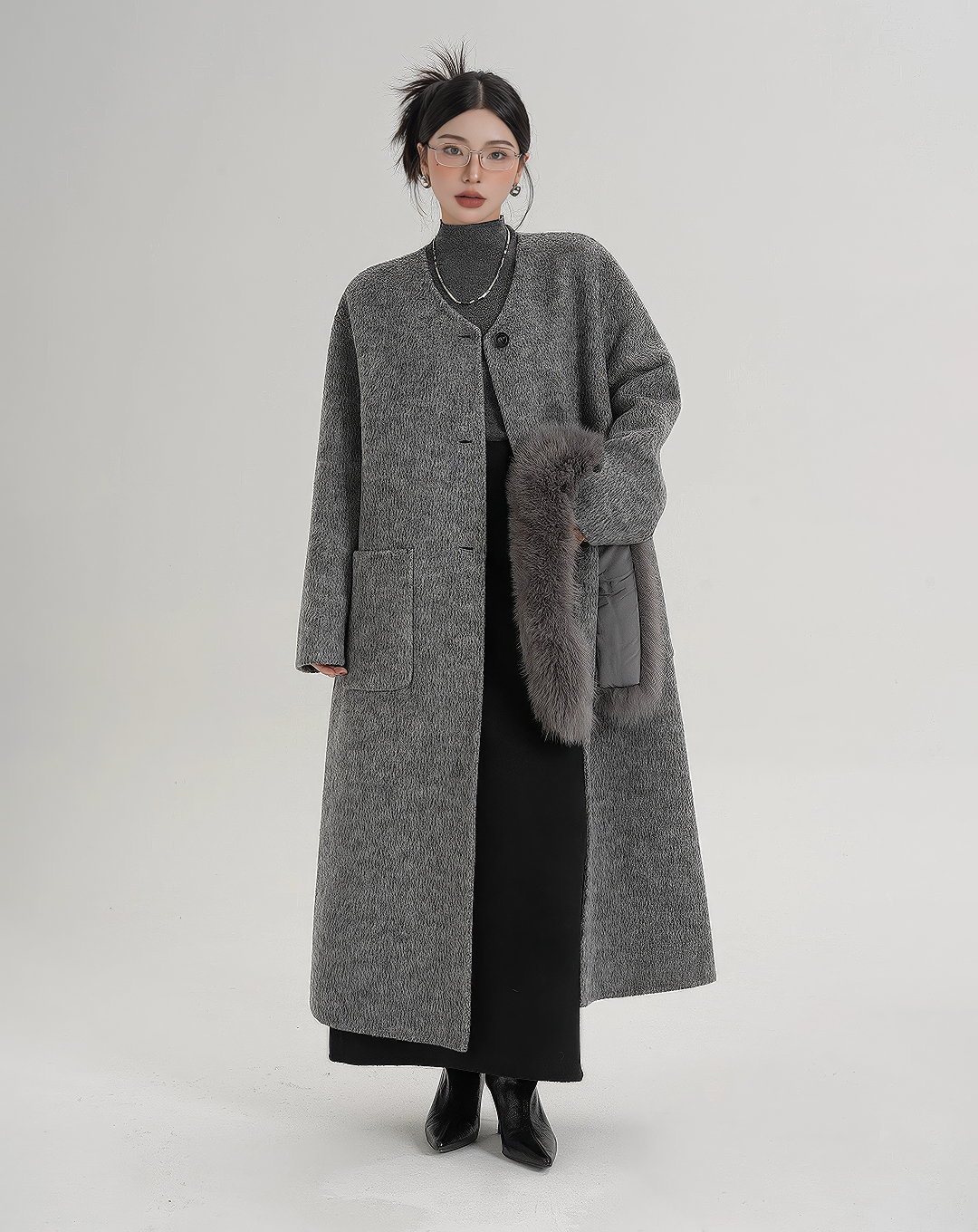 ♀Detachable Fur Collar Coat