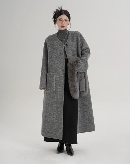 ♀Detachable Fur Collar Coat
