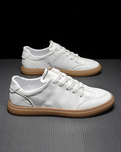 ♂♀White Leather Flat Sneakers