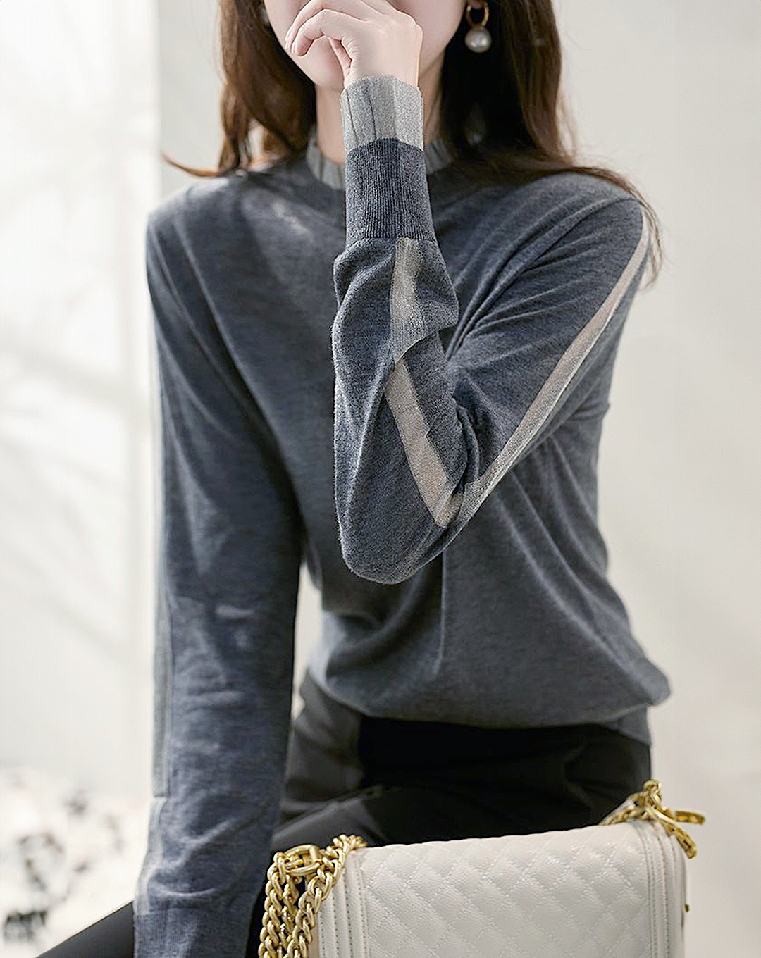 ♀Sheer Sleeve Knit