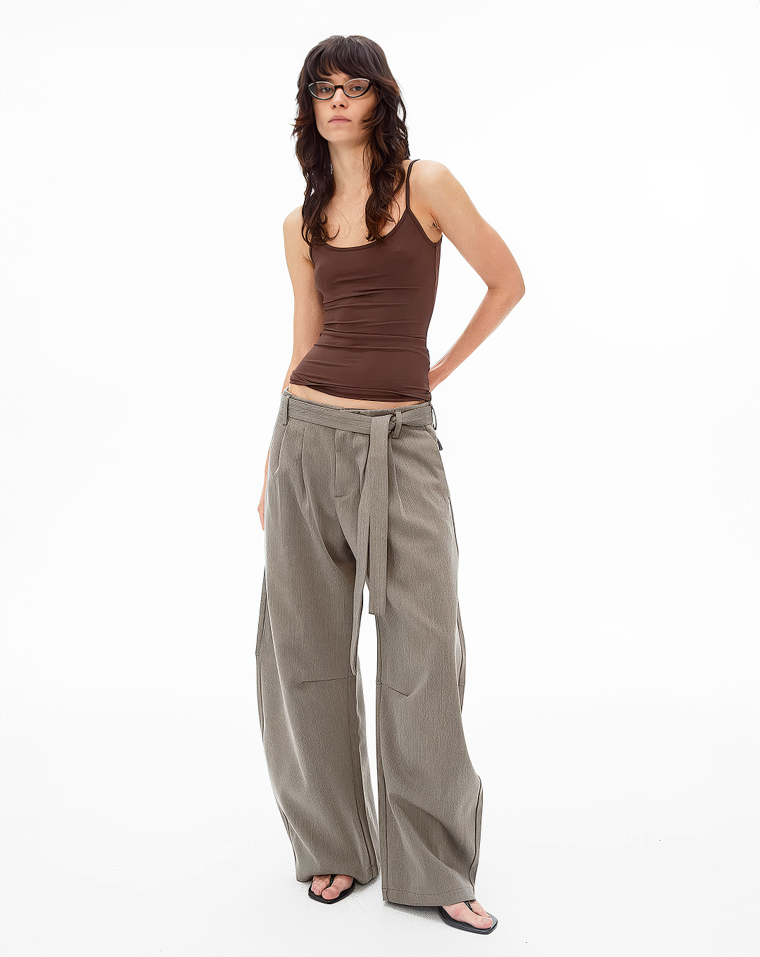 ♀Belted Wide Baggy Pants