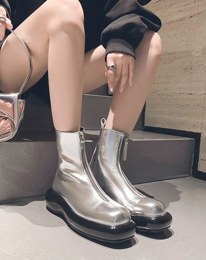 ♀本革／Center Zip Leather Platform Boots