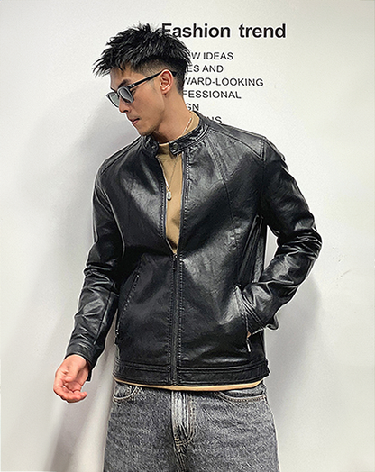 ♂Stand Collar Leather Jacket