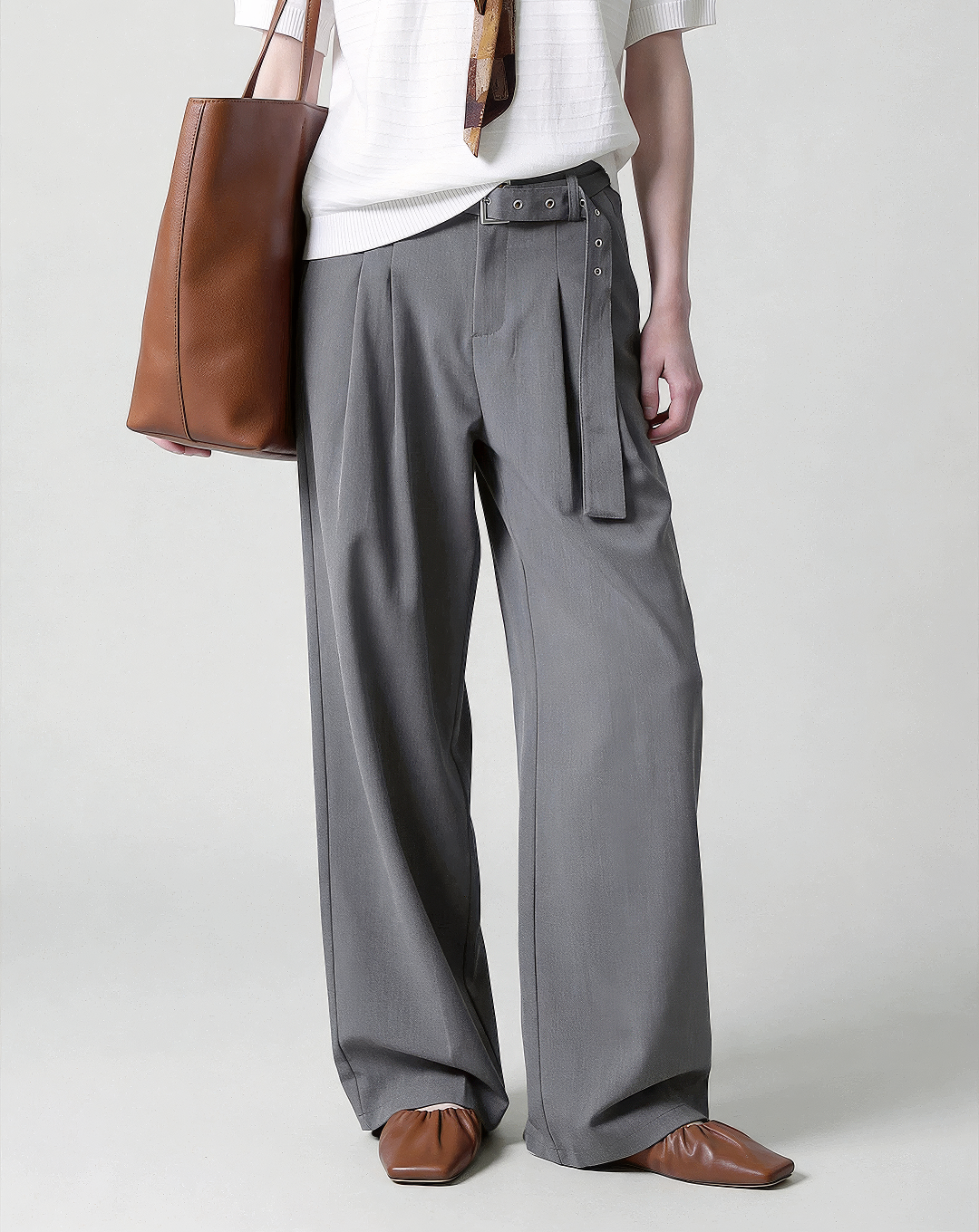 ♂♀Eyelet Belt Wide Pants