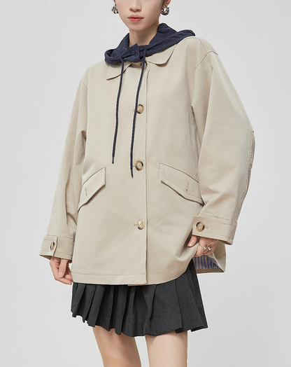 ♀Drawstring Hooded Field Jacket