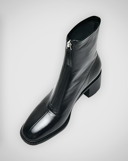 ♀本革／Chunky Heel Ankle Boots