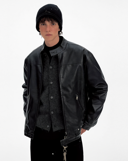 ♂Standing Collar Leather Jacket