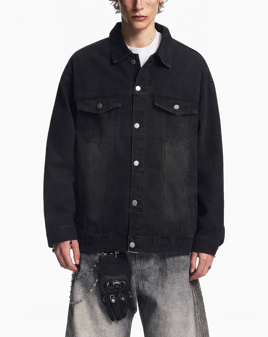 ♂♀Washed Black Denim Jacket