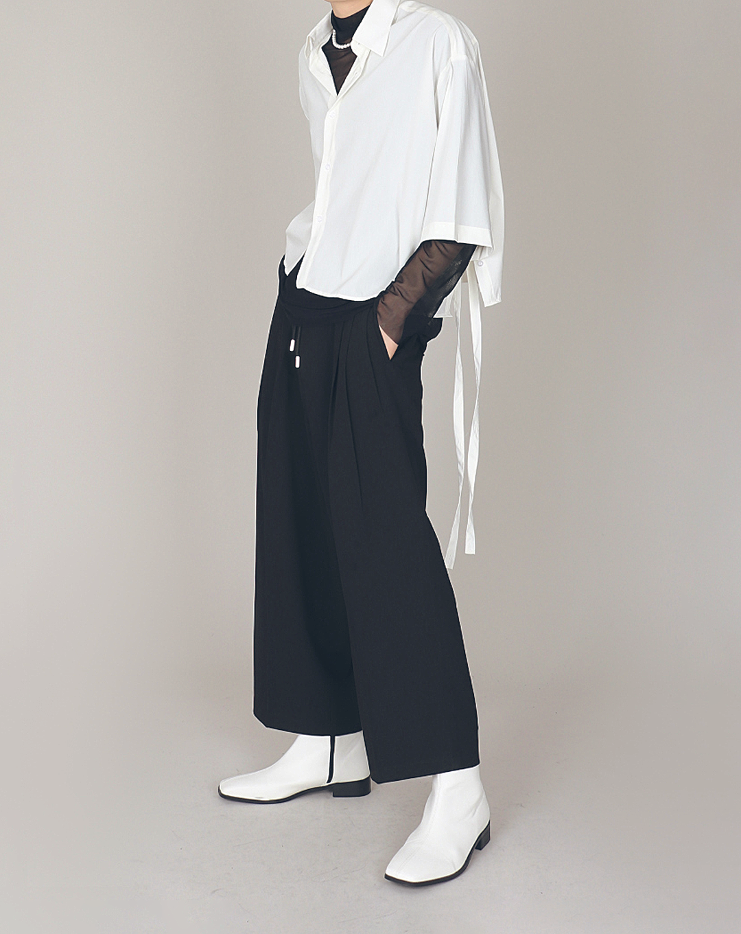 ♂String Belt Straight Pants