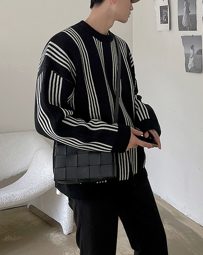 ♂Monotone Striped Sweater