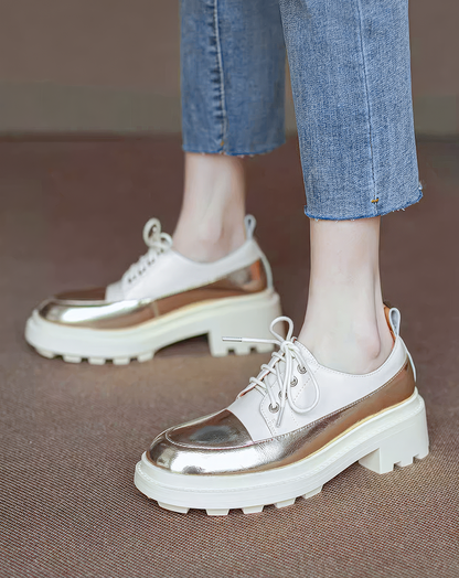 ♀本革／Glossy Bicolor Oxford Shoes