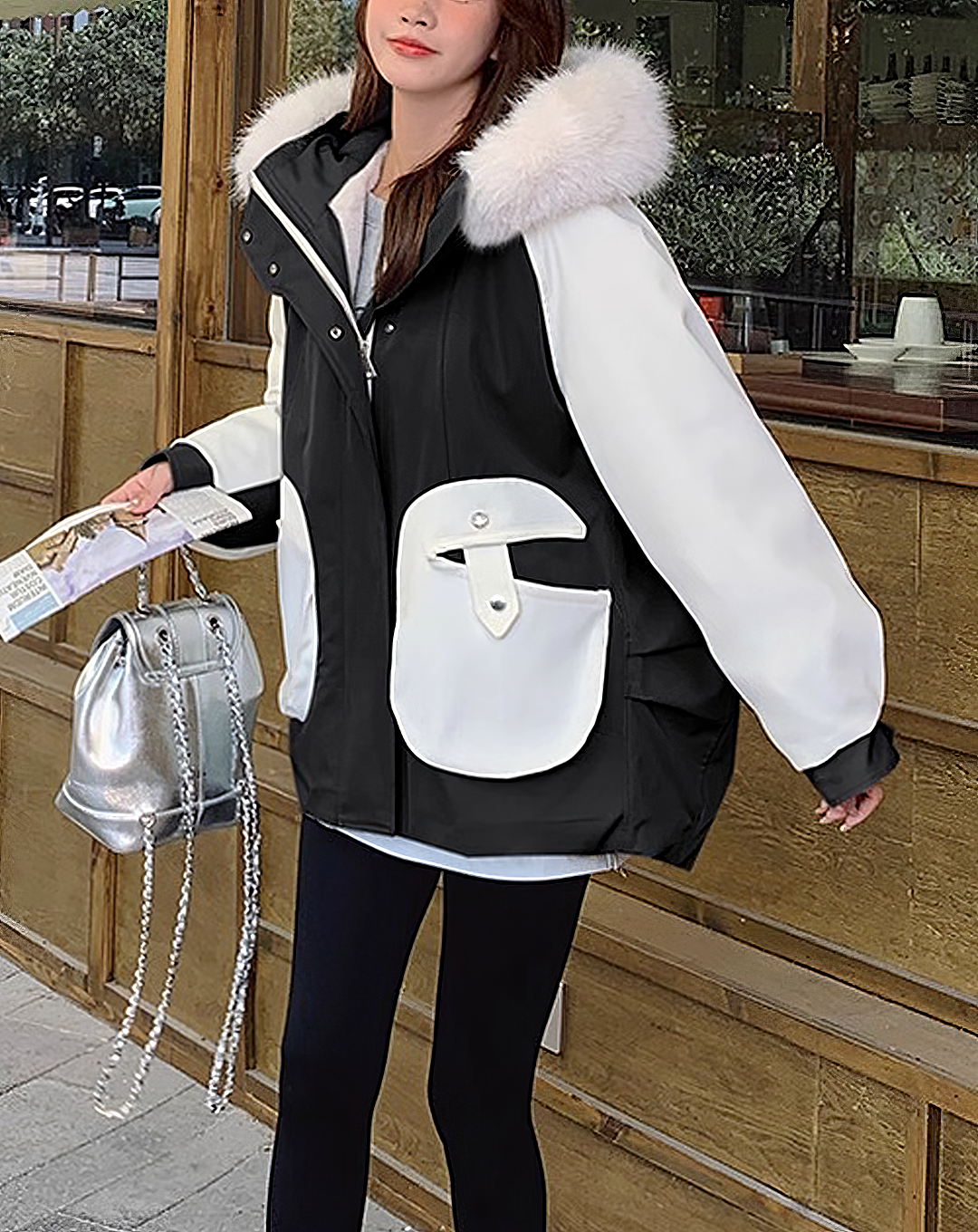 ♀Fur Collar Zip Jacket