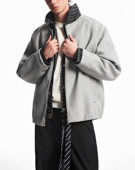 ♂♀ Plaid Trim Zip Jacket