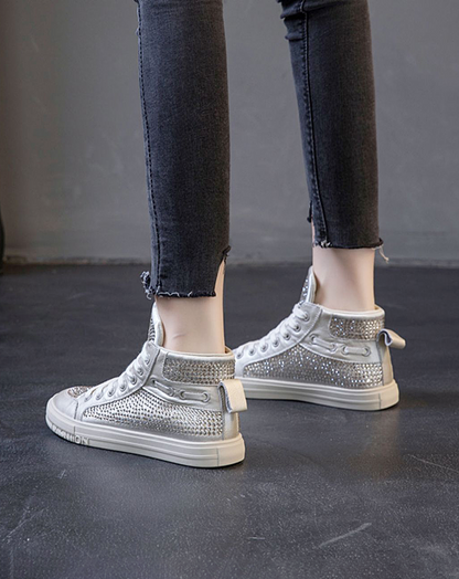 ♀Rhinestone High Cut Sneakers