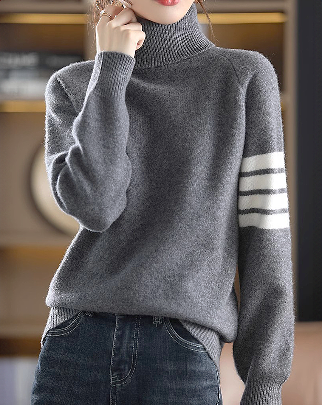 ♀Striped High Neck Knit