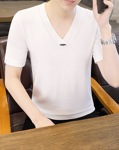 ♂Point Logo V-Neck Short Sleeve Shirt