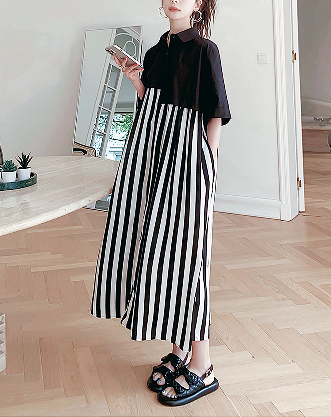 ♀Contrast Striped Long Dress