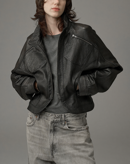 ♀本革／Stand Collar Leather Blouson