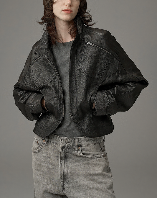 ♀本革／Stand Collar Leather Blouson
