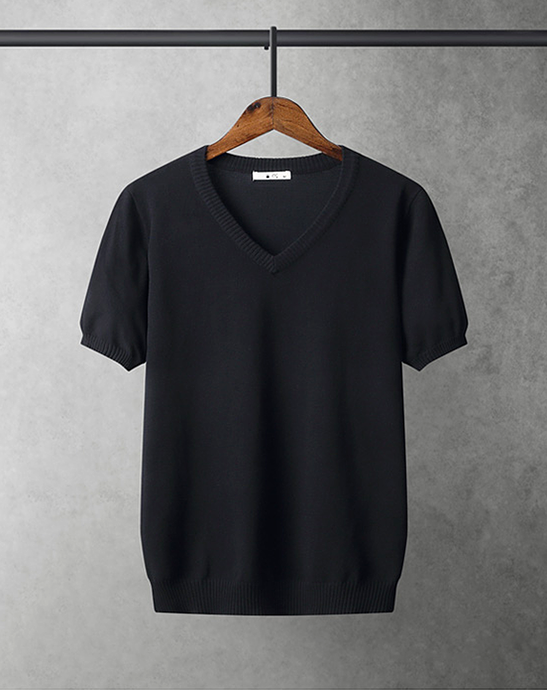 ♂V-Neck Ribbed Hem T-Shirt