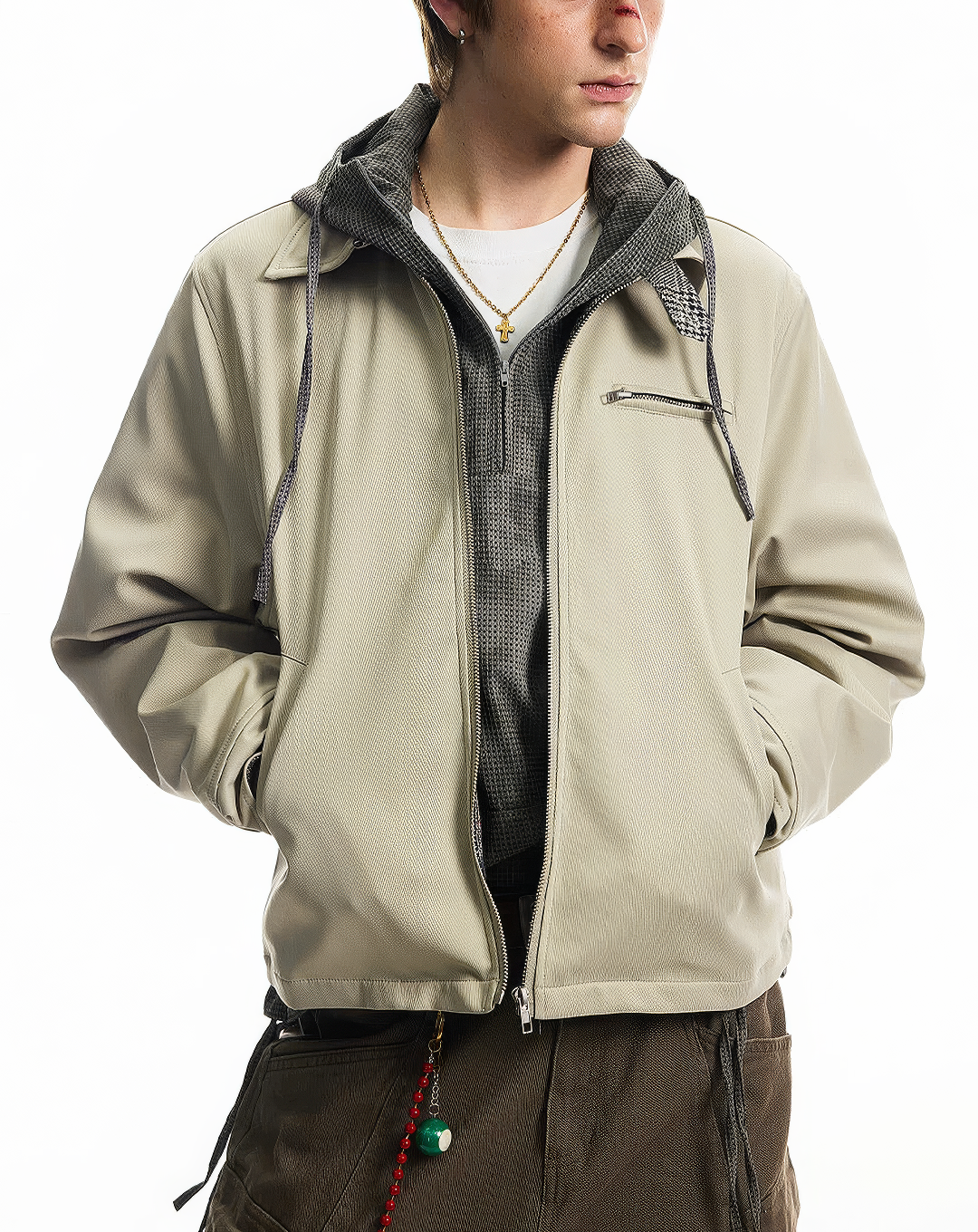 ♂♀Khaki Zip Front Jacket