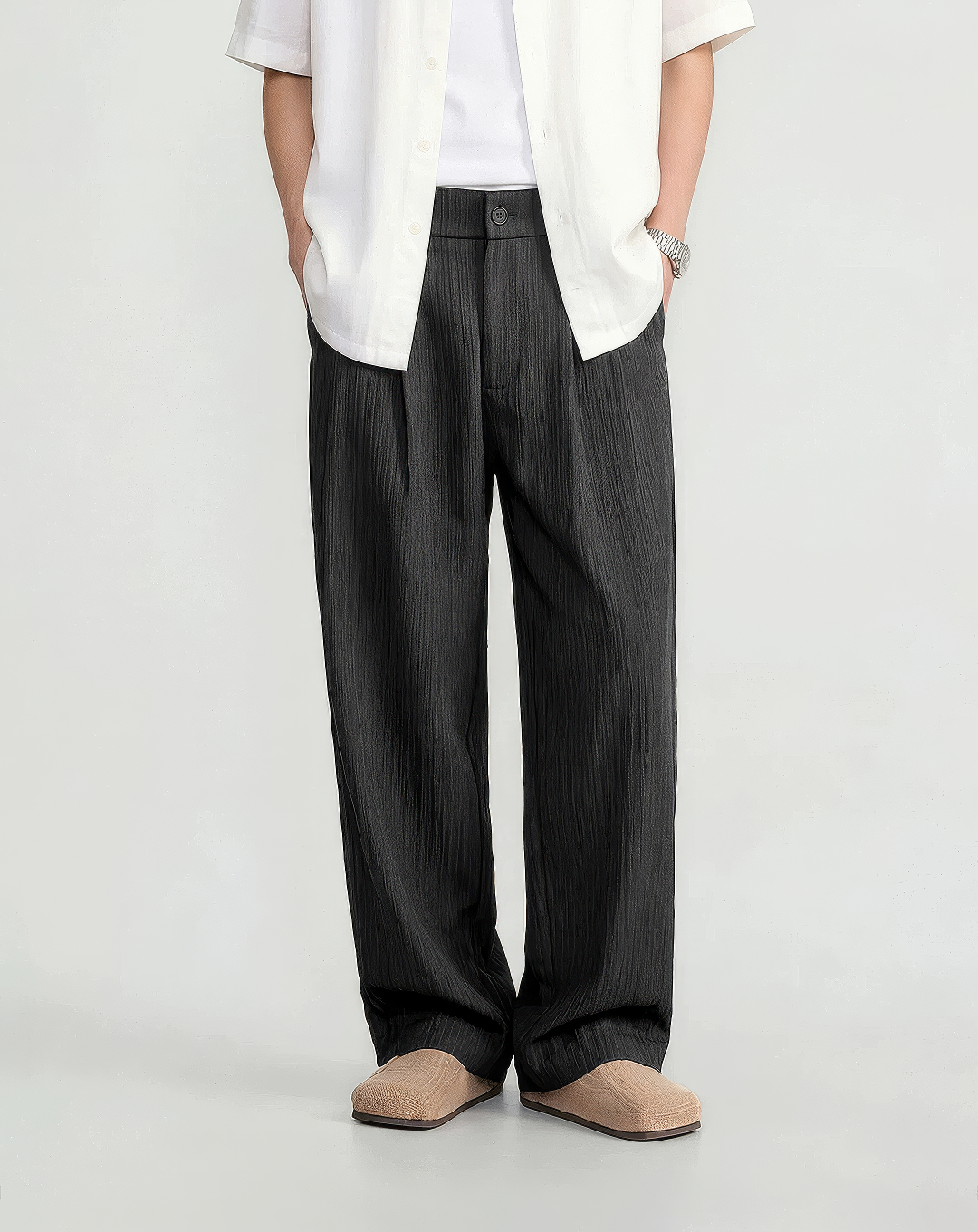 ♂♀Textured Wide Leg Pants