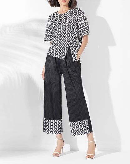 ♀Geometric Print Slit T-Shirt and Pants