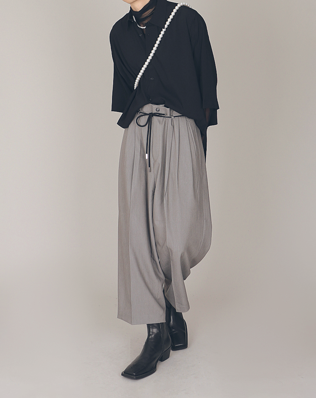 ♂String Belt Straight Pants