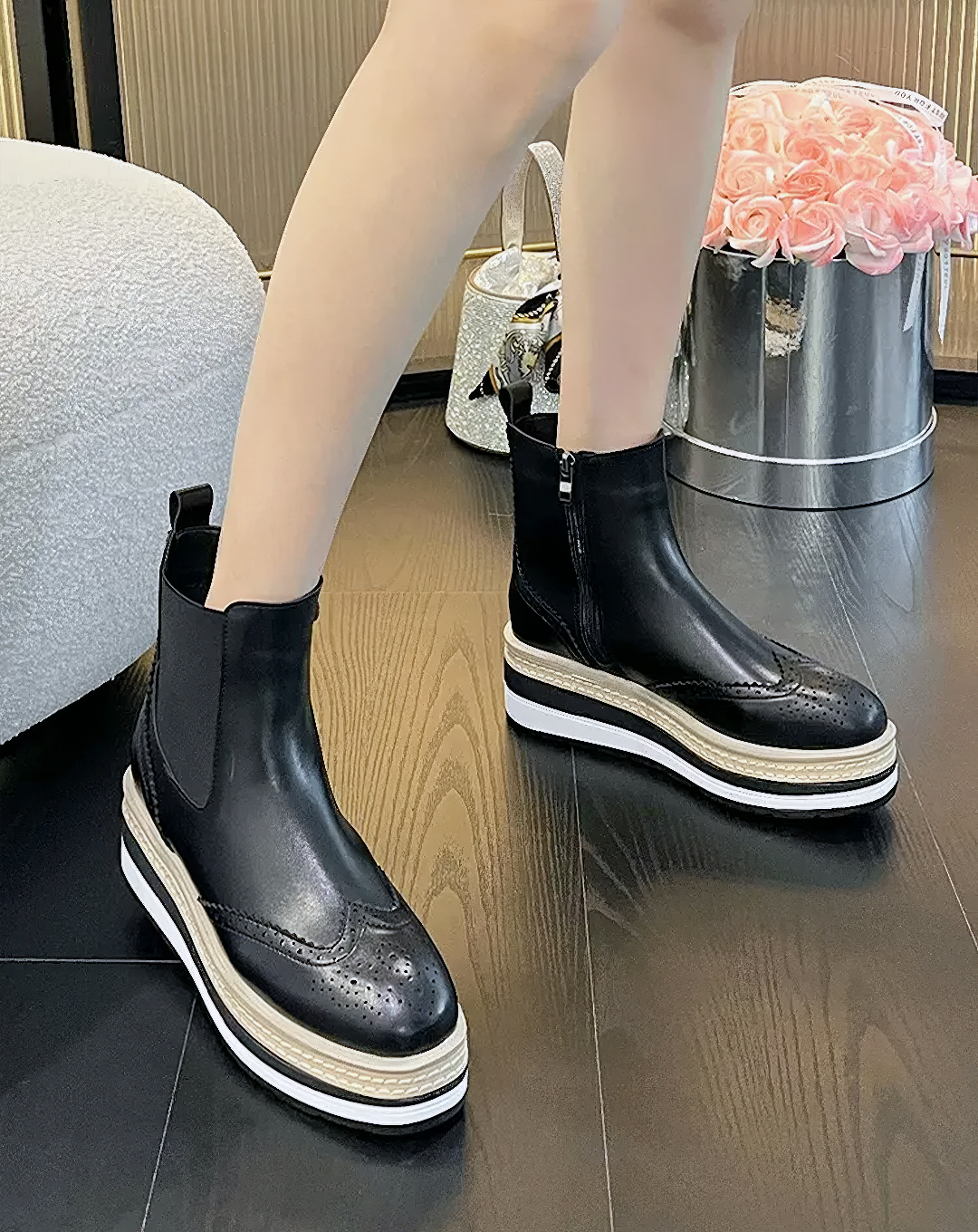 ♀Layered Sole Chelsea Boots