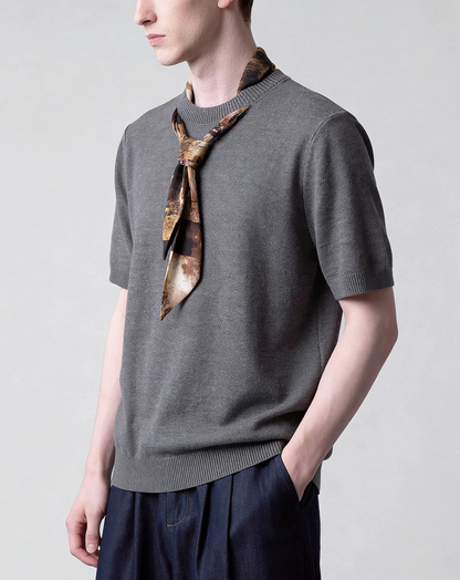 ♂♀Attached Scarf Knit Tee