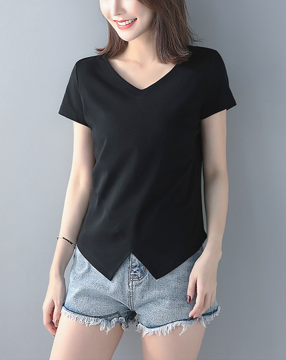 ♀V-Neck Slit T-Shirt