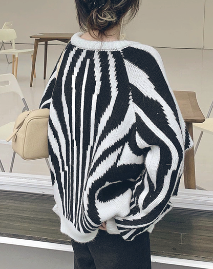 ♀Cutout Zebra Stripe Knit