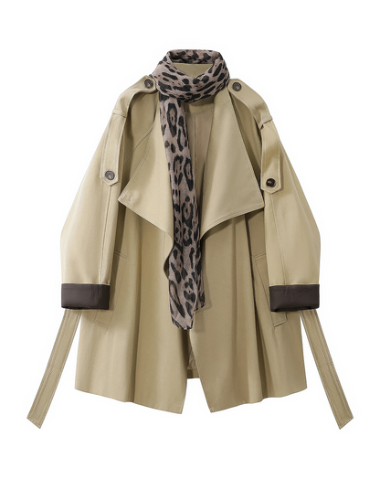 ♀Leopard Scarf Short Coat