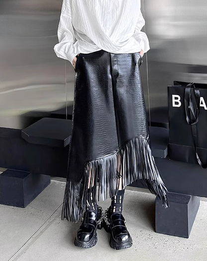 ♀Leather Fringe Skirt