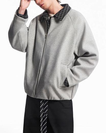 ♂♀ Plaid Trim Zip Jacket