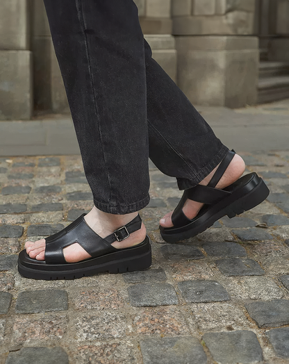 ♂♀本革／Back Strap Platform Sandals