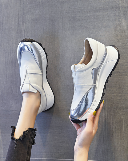 ♀Metallic Trim Wedge Slipons