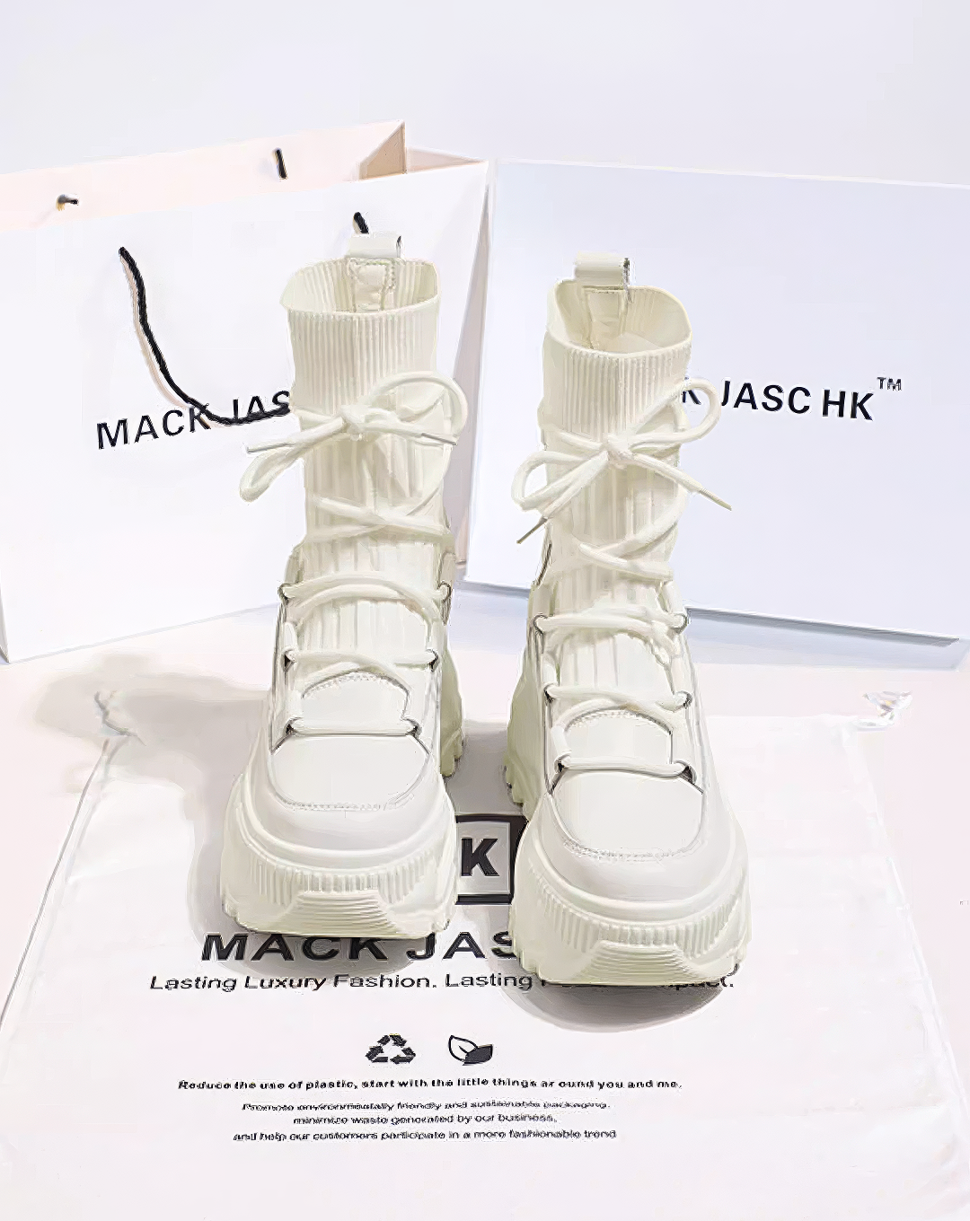 ♀Ribbed Sock Lace Up Boots