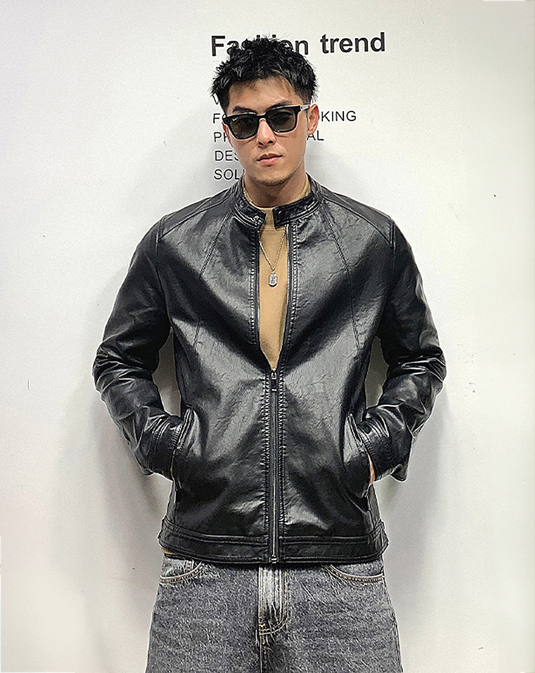 ♂Stand Collar Leather Jacket