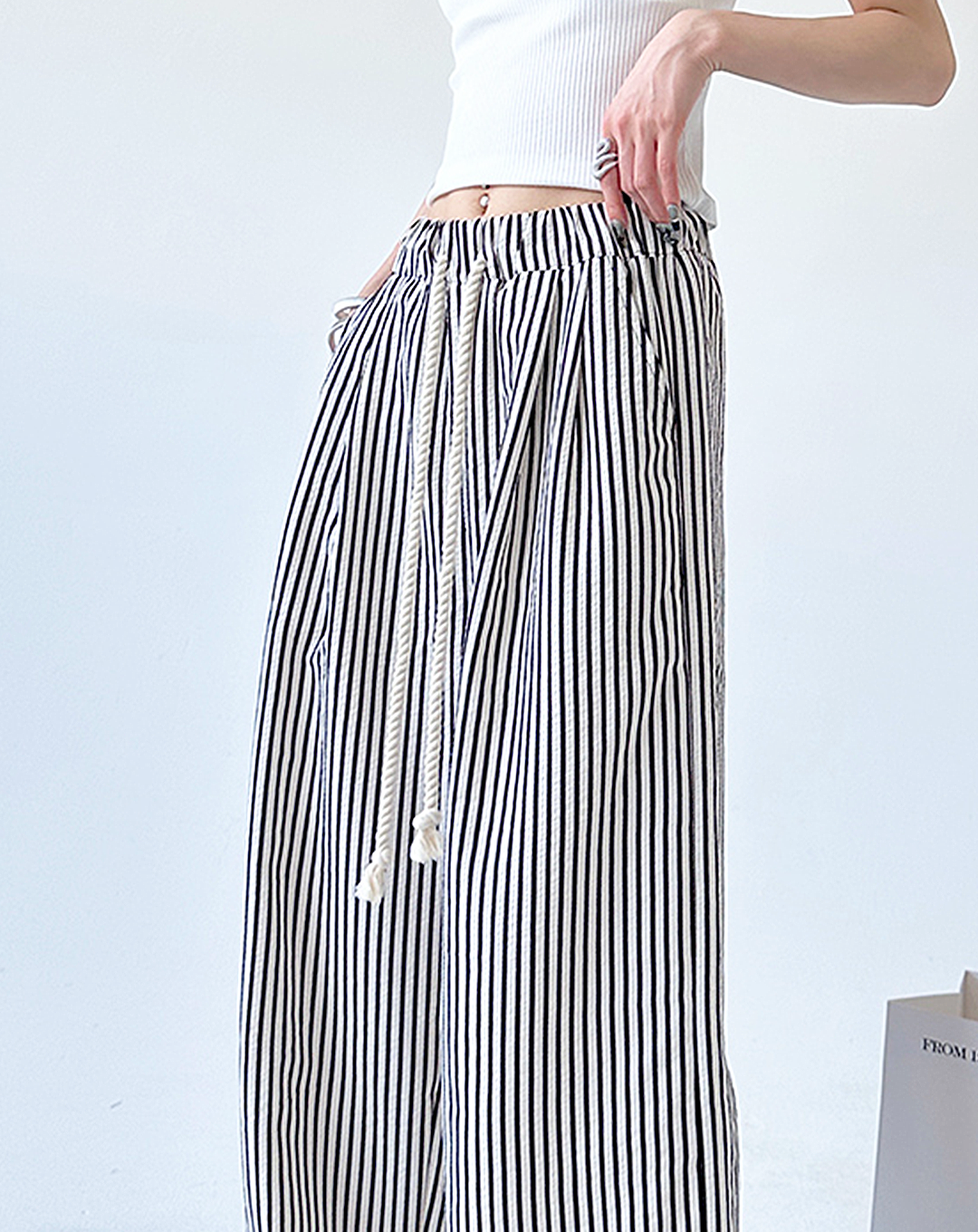 ♀Striped Drawstring Pants