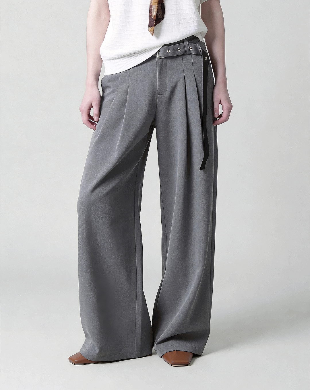 ♂♀Eyelet Belt Wide Pants
