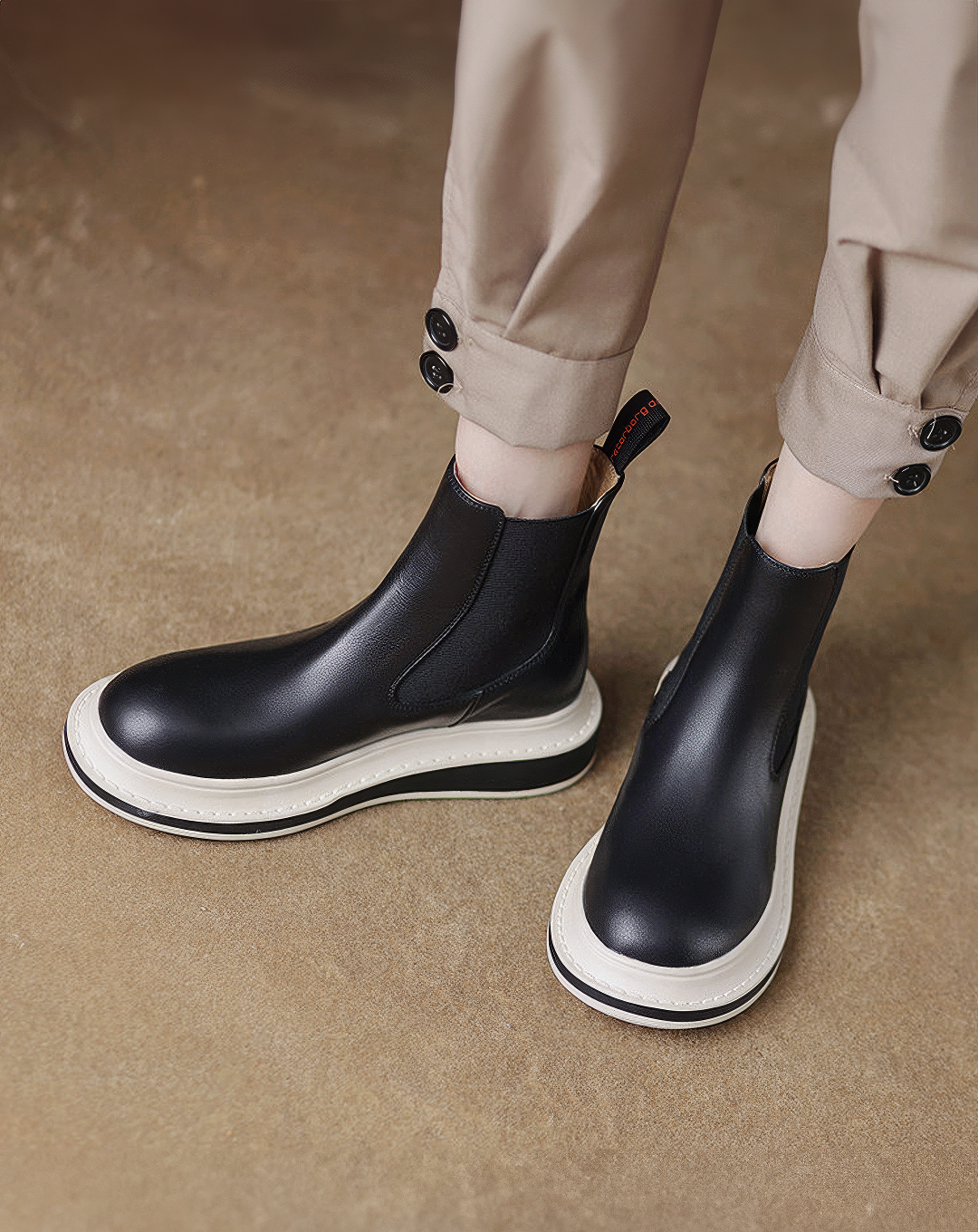 ♀本革／Layered Platform Chelsea Boots