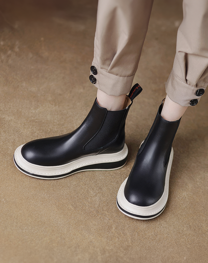 ♀本革／Layered Platform Chelsea Boots