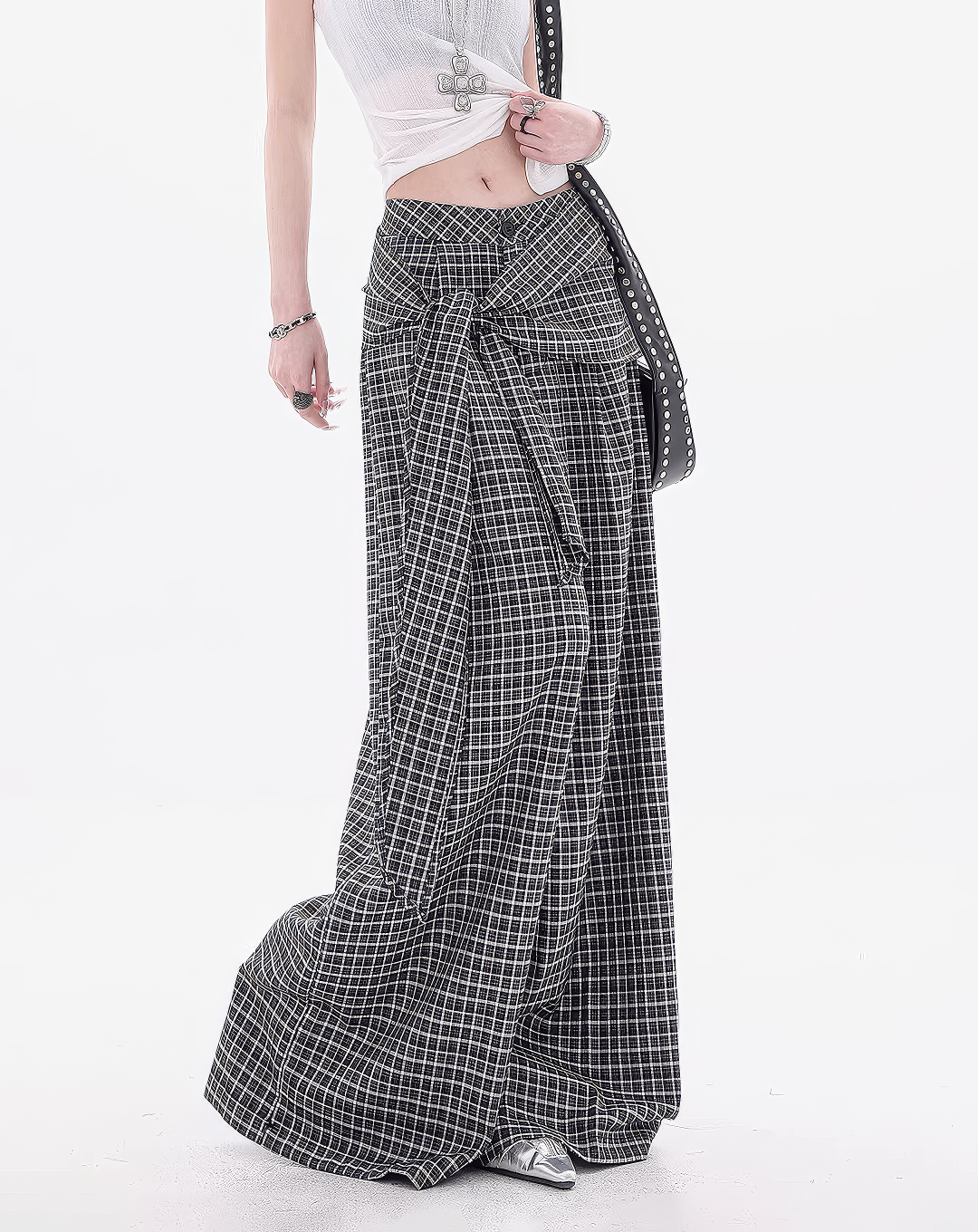 ♀Plaid Layered Wide Pants