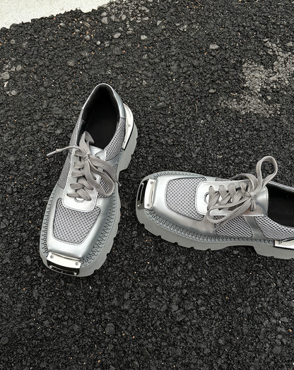 ♀Metallic Mesh Cyber Loafers