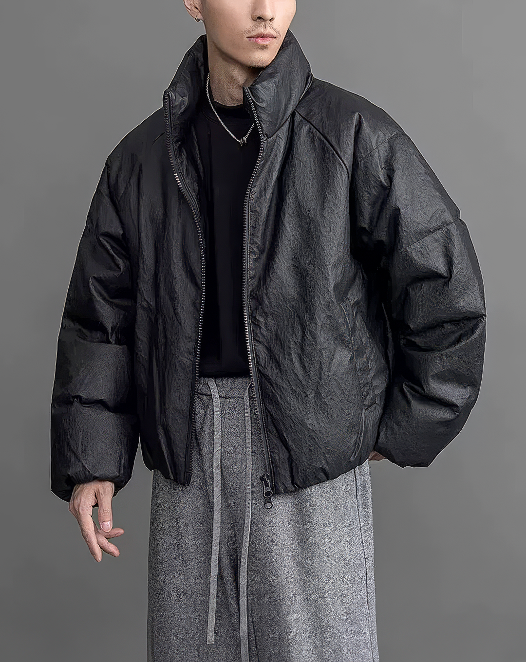 ♂Funnel Neck Leather Jacket